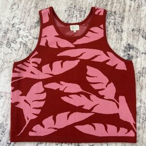 Red and Pink Leaf Pattern Tank Top